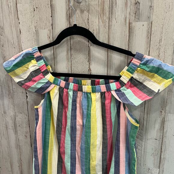 Jcrew Factory Pink Multi Striped off-the-shoulder dress - Picture 3 of 8